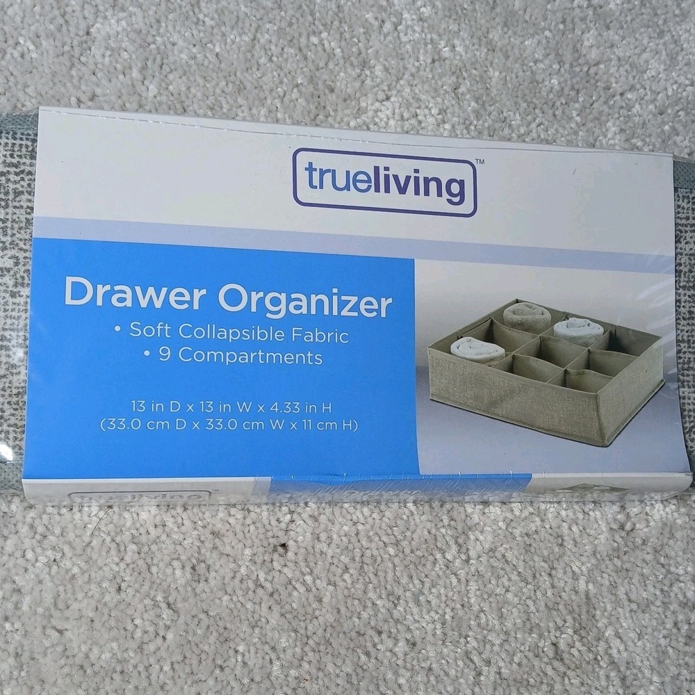 True Living Drawer Gray Organizer 9 Compartments 13 x 13 x 4.33 Collapsible